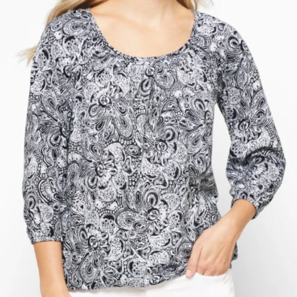 LIKE NEW! MICHAEL Michael Kors Peasant Knit Top, Medium, Navy/White